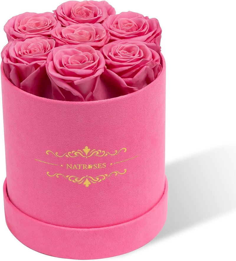 NATROSES 7 Piece Preserved Roses in Pink Box - Image 1